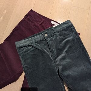 Two corduroy loft pants size 26 plum and green